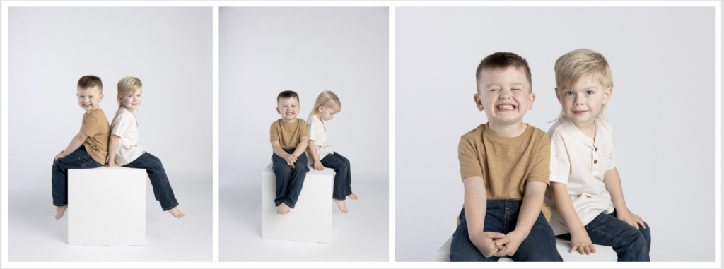 brothers giggling together for their studio session.